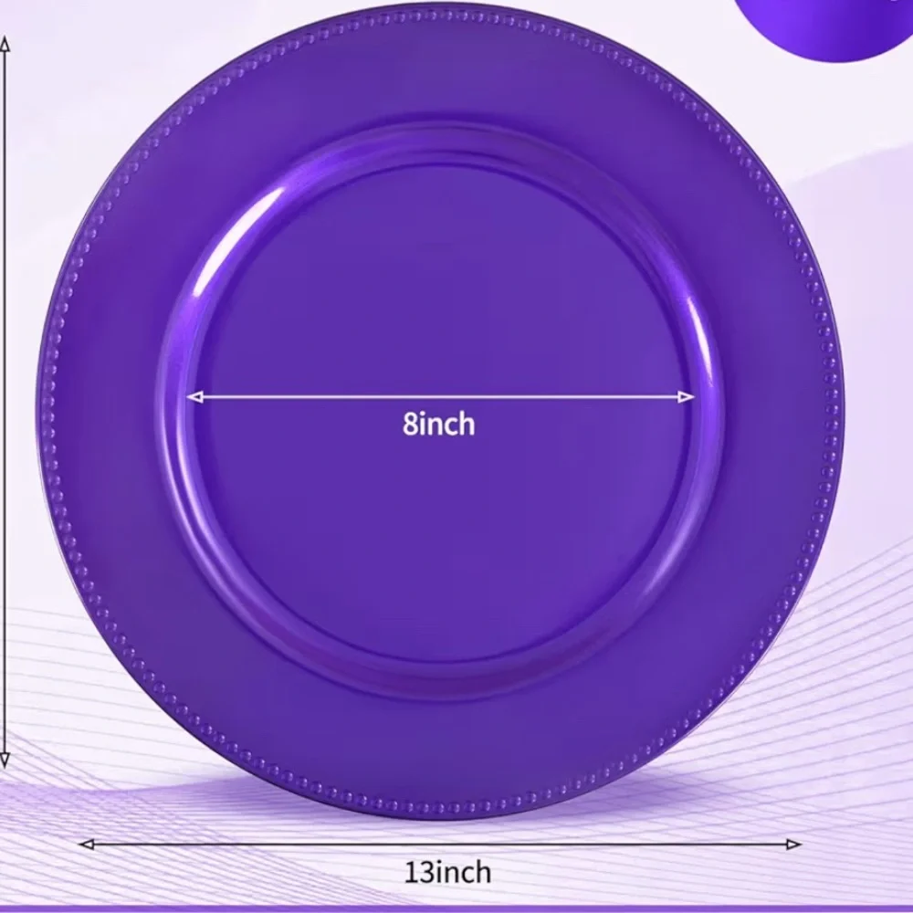 QTY 3 / 13” Purple Beaded Charger Plates.   Elegant Purple Party Plates Set - Picture 2 of 7